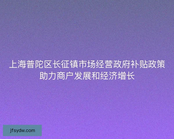 上海普陀区长征镇市场经营政府补贴政策助力商户发展和经济增长